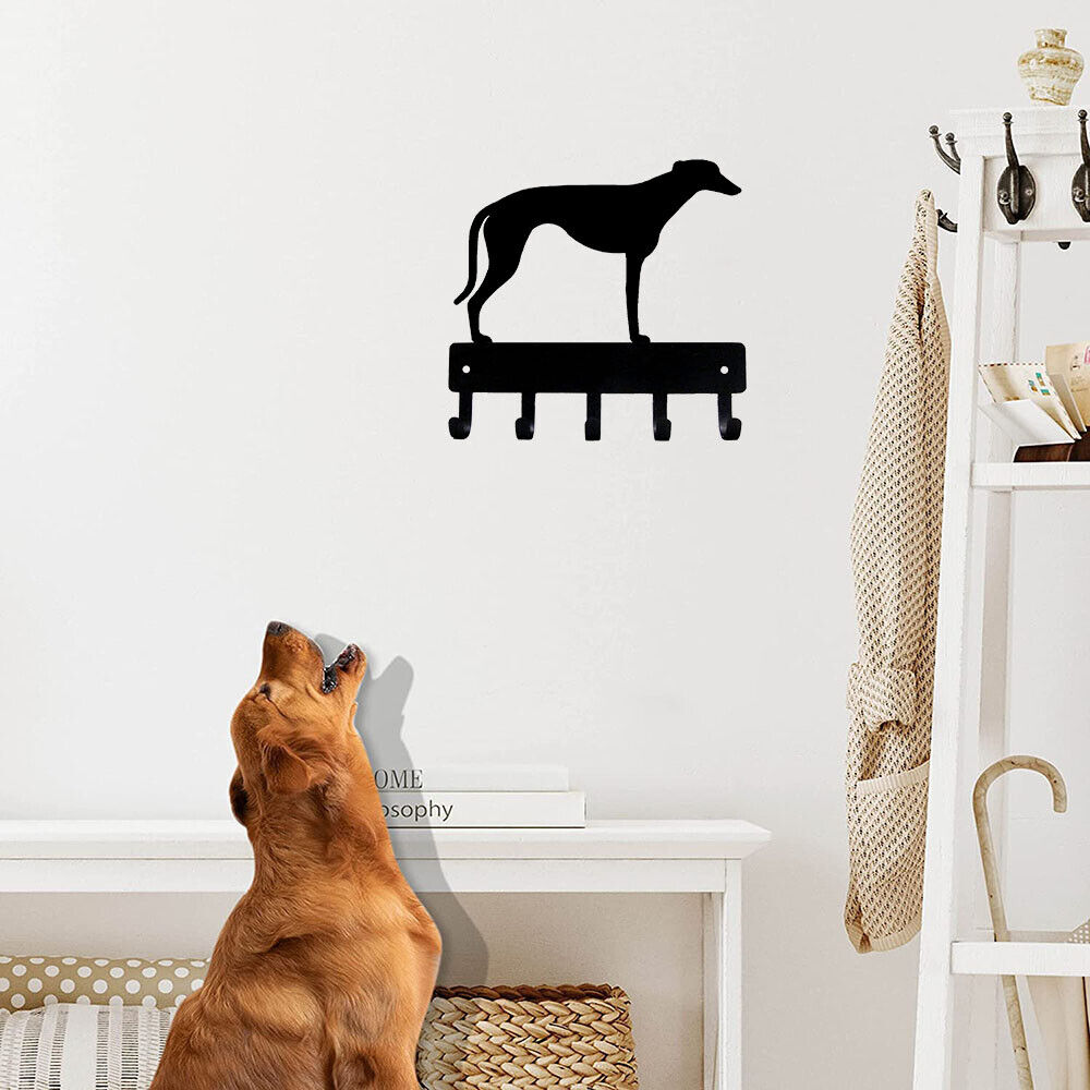 Greyhound - Key Rack & Dog Leash Hanger - 9 Inch Wide/6 Inch Wide Metal Wall Art