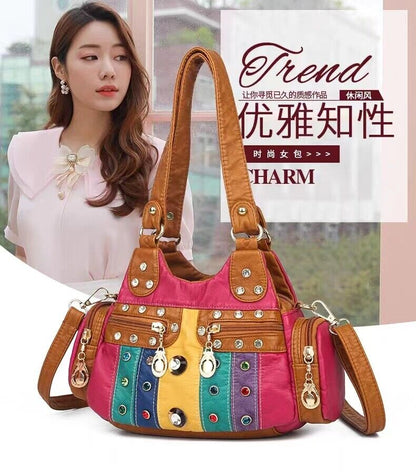Vintage PU Leather Women Handbag Soft Crossbody Shoulder Bag Tote Double Handles