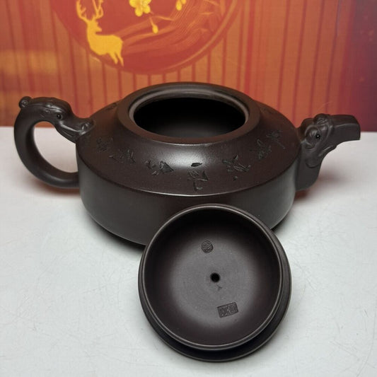 Vintage Chinese Yixing Purple Clay Teapot Zisha Ceremony Carving Collectible Art