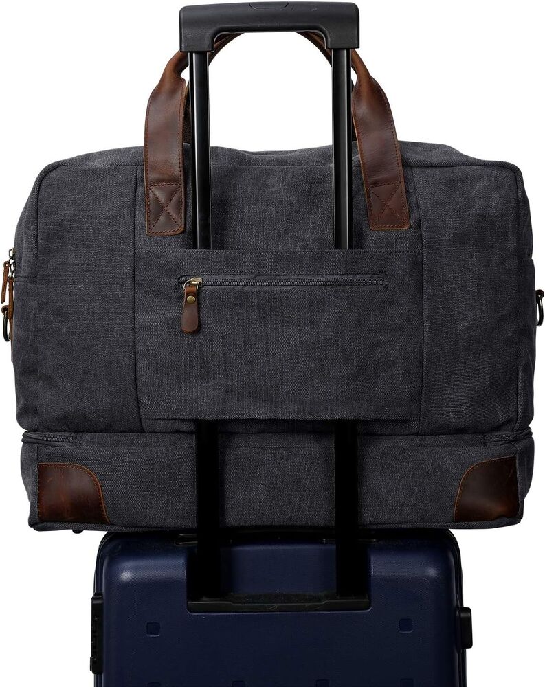 S-ZONE Mens Canvas Travel Duffel Bag Weekend Overnight with Dark Grey