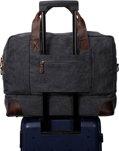 S-ZONE Mens Canvas Travel Duffel Bag Weekend Overnight with Dark Grey