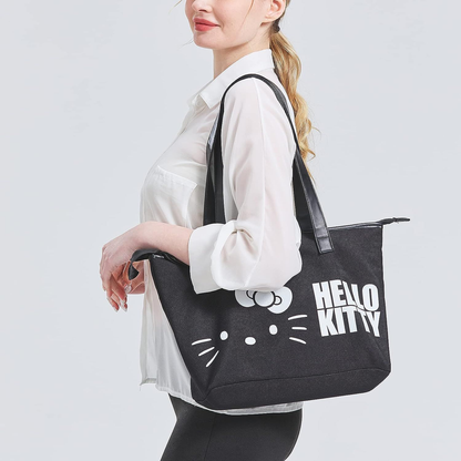 Large Tote Bag Canvas Shoulder Bags for Women Travel Black Pattern 2PCS