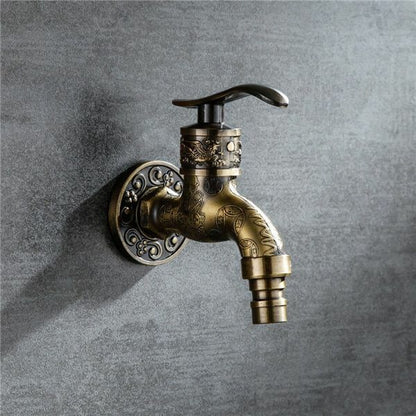 Bibcock Faucet Carved Wall Mount Zinc Alloy Antique Garden Wash Basin Decorative