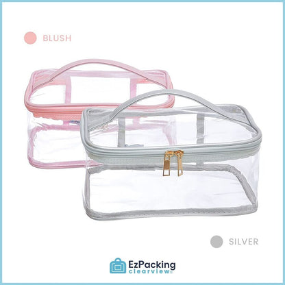 Large Cosmetic Bag for Women / Clear, See-Through Makeup, Hair & Nail Silver