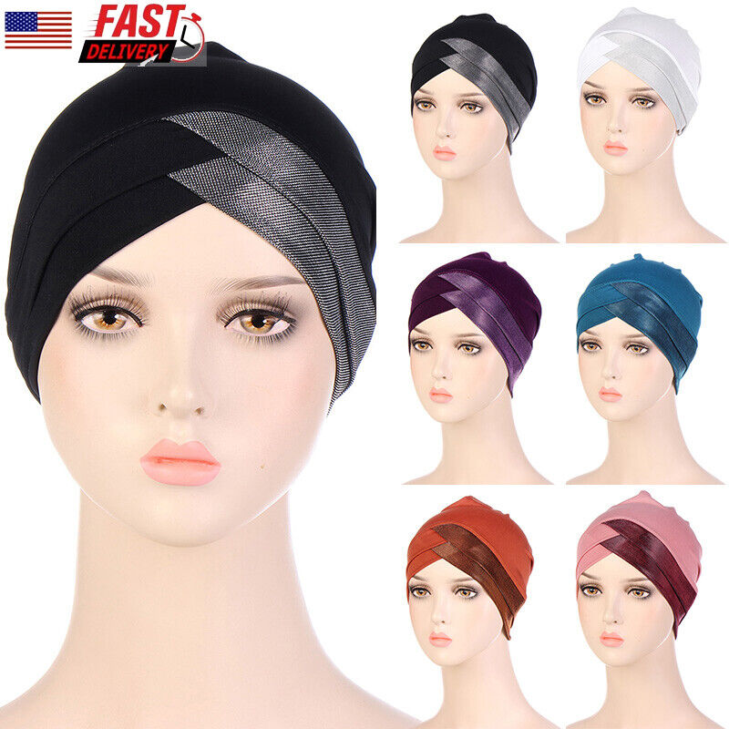 Women Stretch Forehead Cross Indian Hat Turban Hat Bottoming Hat Inner Hijab Cap