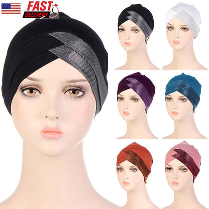 Women Stretch Forehead Cross Indian Hat Turban Hat Bottoming Hat Inner Hijab Cap