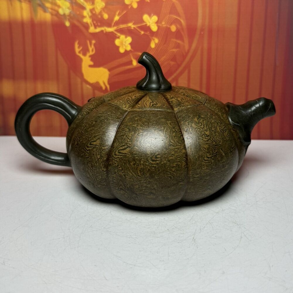 Vintage Chinese Yixing Purple Clay Teapot Zisha Ceremony Ceramic Pumpkin Teaware
