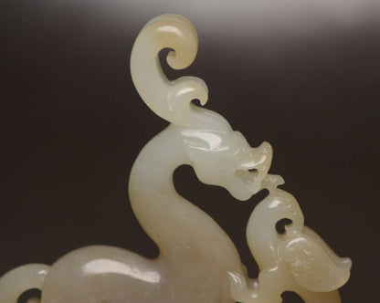 Collection China Natural Hetian Jade Carving Dragon Phoenix Statue Nice Art Work