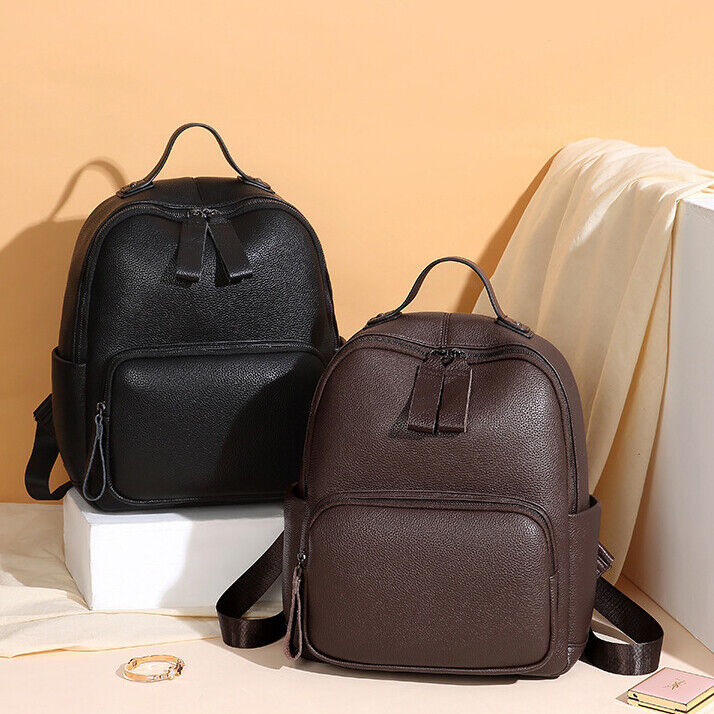 100% Genuine Leather Women's Zipper Backpack Travel Bag Vintage Rucksack Bag