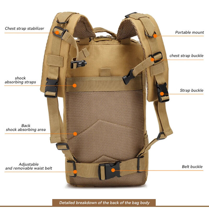 Tactical Pack Backpack Army Bug Out Bag Outdoor Hiking Camping Hunting Rucksack
