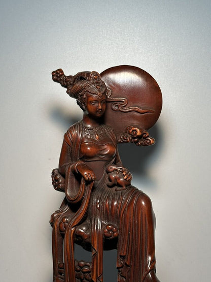 Collection Chinese Boxwood Carving Pretty Woman Statue Wood Sculpture Home Decor