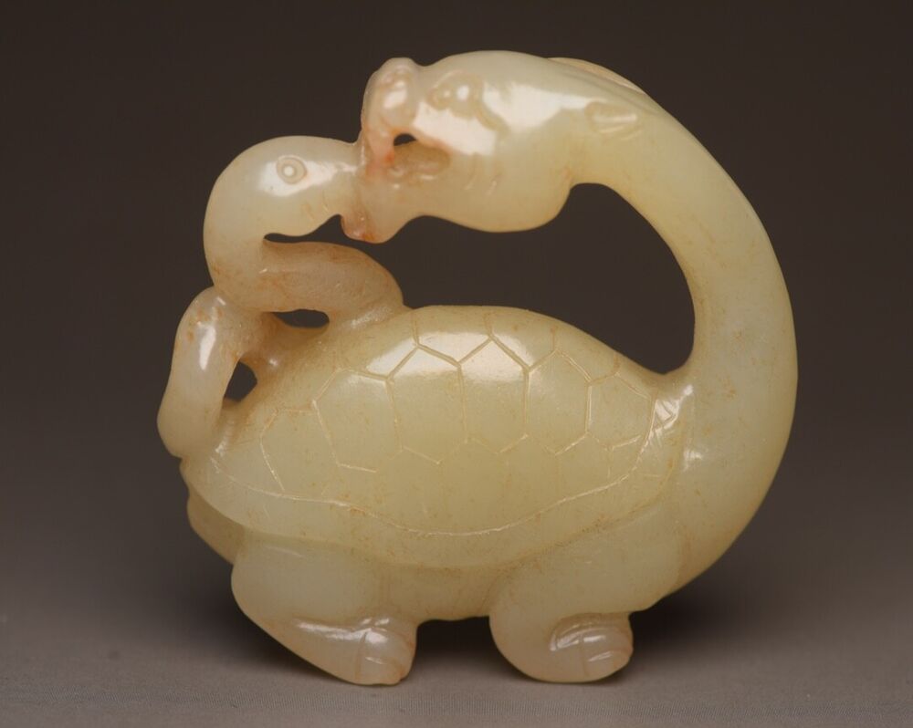 Chinese Hetian Jade Carving Dragon Turtle Statue Sculpture Nice Art Collections