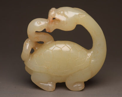 Chinese Hetian Jade Carving Dragon Turtle Statue Sculpture Nice Art Collections