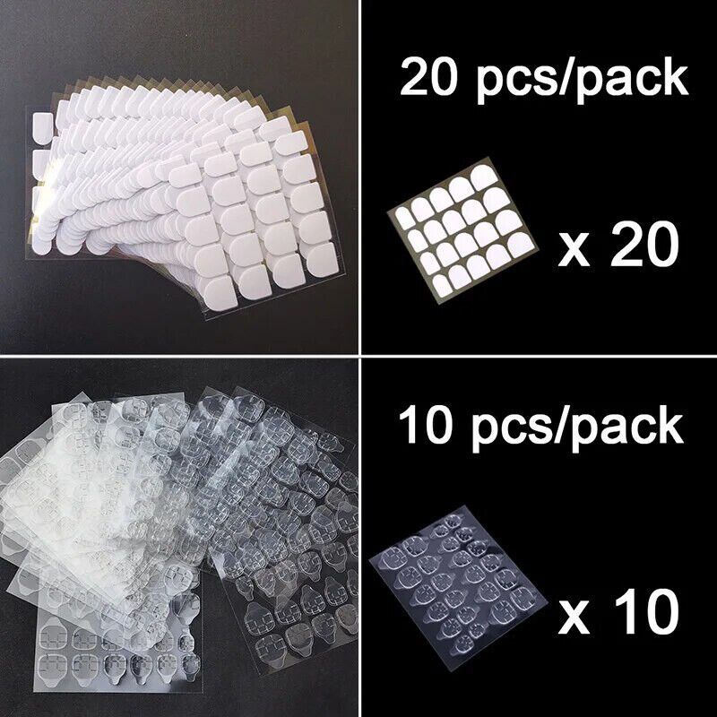 Nail Adhesives 10-20 Sheet Pack Super Sticky Tape 6 Sizes Glue Sticker Art Tools