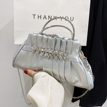Evening Party Clip Bag Pleated Shoulder Bag Vintage Handbag Luxury Shoulder Bags
