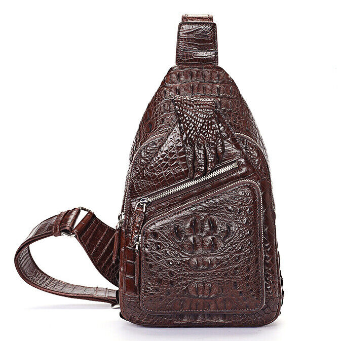 Handcrafted Nile Crocodile Skin Leather Crossbody Chest Bag Men's Sling Backpack