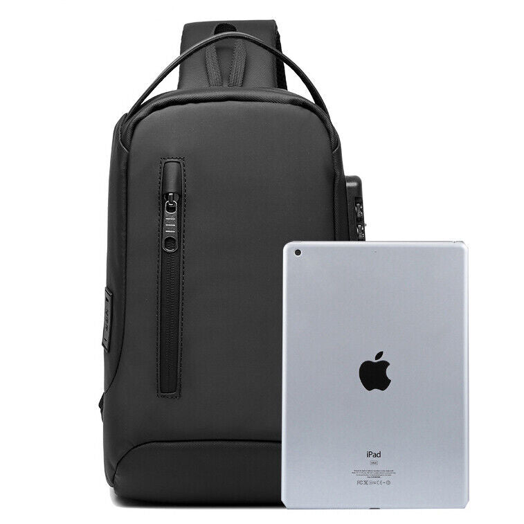 Men's Sling Backpack Oxford cloth Waterproof Crossbody Bag Black Daypack USBport