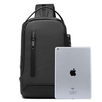 Men's Sling Backpack Oxford cloth Waterproof Crossbody Bag Black Daypack USBport