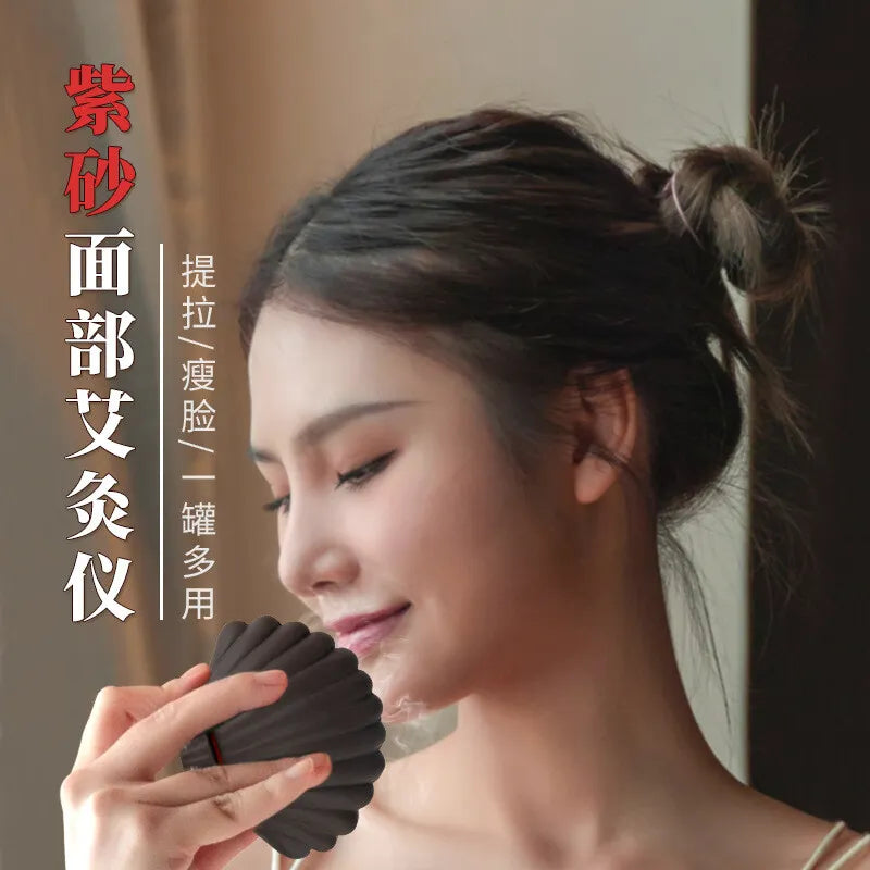 Purple Sand Gua Sha Pot Massage Moxibustion Shell Moxa Tool 紫砂艾灸罐 面若桃花灸 贝壳艾灸罐