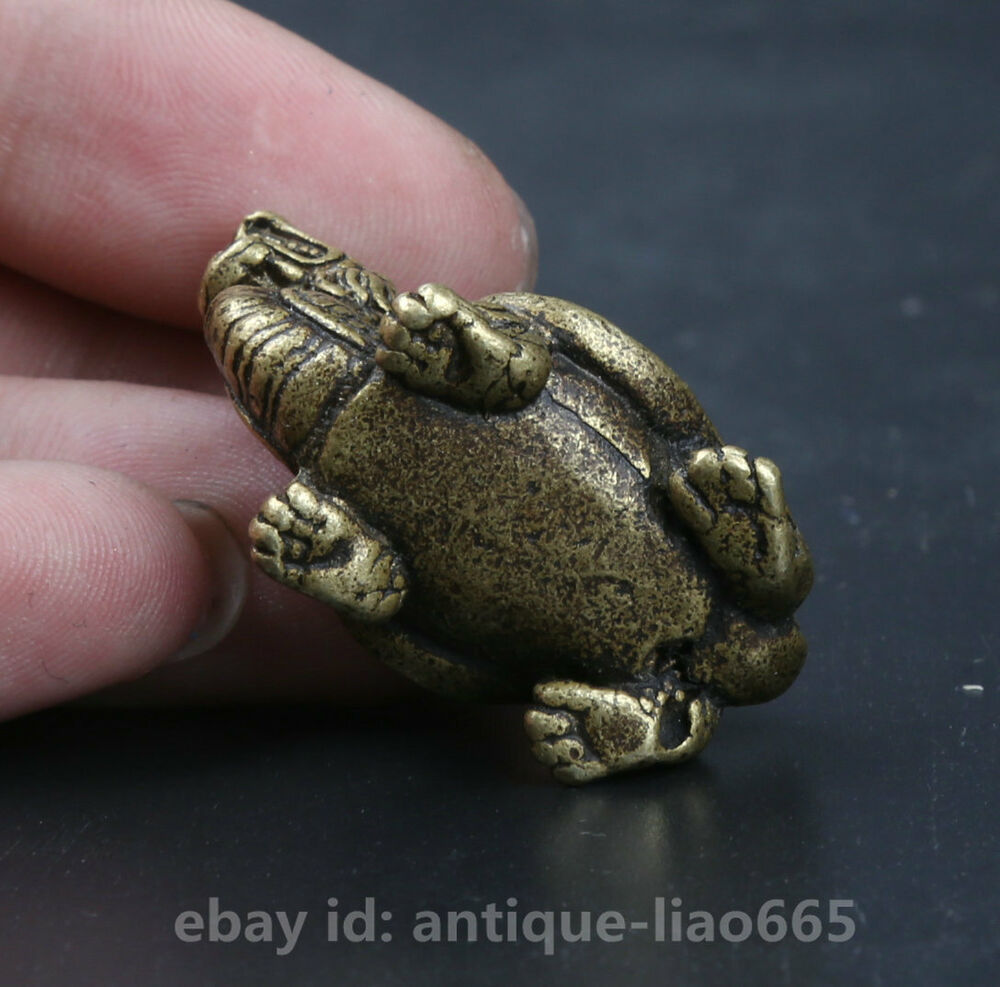 34MM Small Curio Chinese Bronze Animal Auspicious Beast Dragon Turtle Statue 龙龟