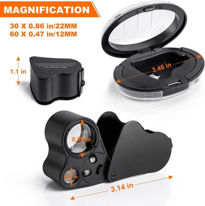 30X 60X Jewelers Loupe Magnifier Jewelry Eye Loop Pocket Magnifying Glass Light