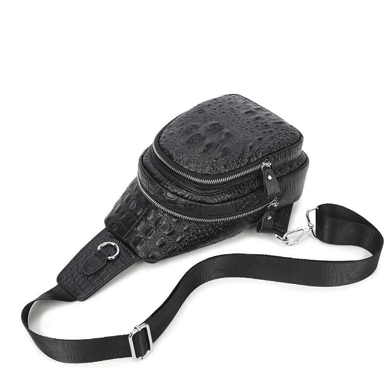 Sling Backpack Men's Genuine Leather Crocodile Crossbody/Shoulder Bag for Hiking