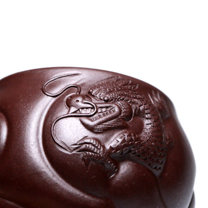 one cup true yixing zisha purple clay Chinese handmade dragon carved master cup