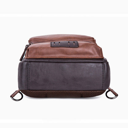 Men's Sling Backpack PU Leather Large Capacity Cross Body Bag Chest Shoulder Bag