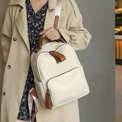 Togo Leather Women's White Backpack, Fashion outdoor Travel Bag Shoulder Bags