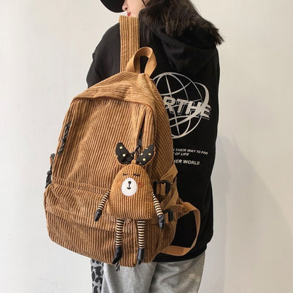 Corduroy Backpack Stripe School Bag Teenage Backpack 30*42*13CM Black/Blue/Khaki