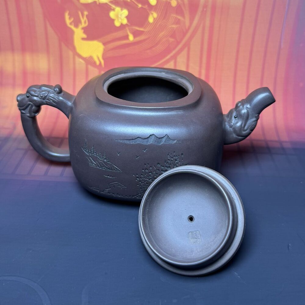 Vintage Chinese Yixing Purple Clay Teapot Zisha Ceremony Carving Dragon Tea Set