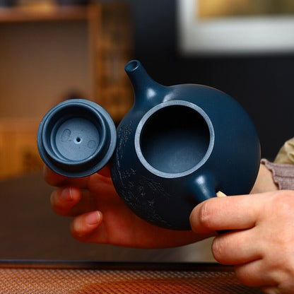180ml Hand Carved Tea Pot Certificate Paper Yixing Zisha Tianqing Clay Shipiao