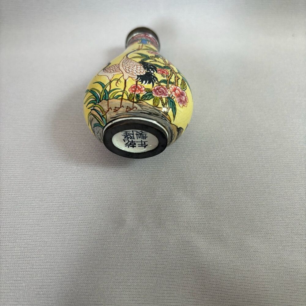 Old Beijing Chinese Cloisonne Snuff Bottle Enamel Painted Crane Bird Collection