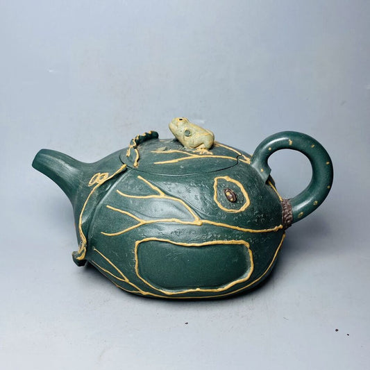 Vintage Chinese Yixing Purple Clay Teapot Zisha Ceremony Lotus Leaf Frog Tea Set