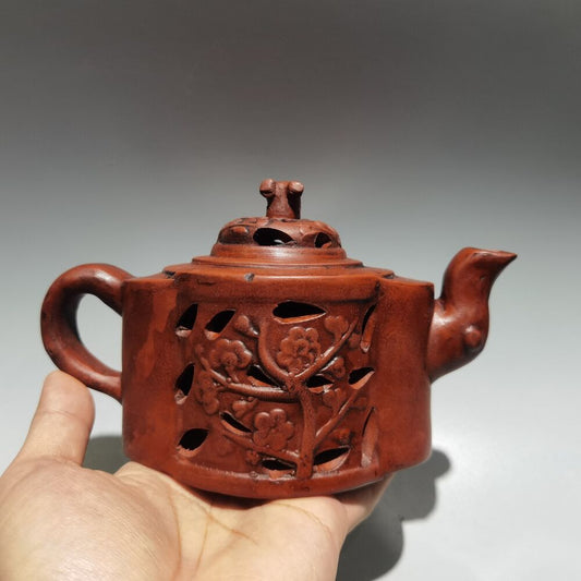 Chinese Yixing Zisha Clay Handmade Exquisite Kung Fu Tea Set Teapot 品名镂空壶 底款：时大彬