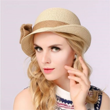 New Fashion Straw Sun Hat Summer Sun Cap with Bow Foldable Female Outside Hat
