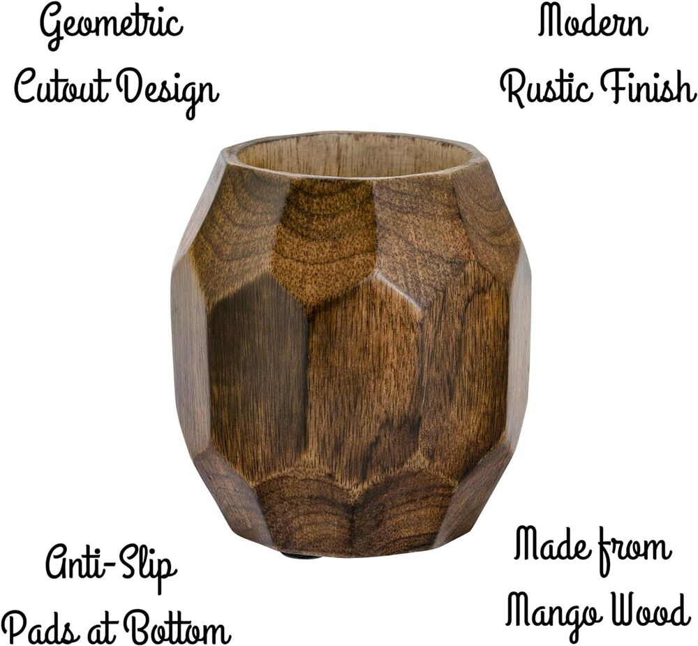 Wooden Geometric Pen Holder for Desk Pencil Cup Stand Desktop Organizer Makeup