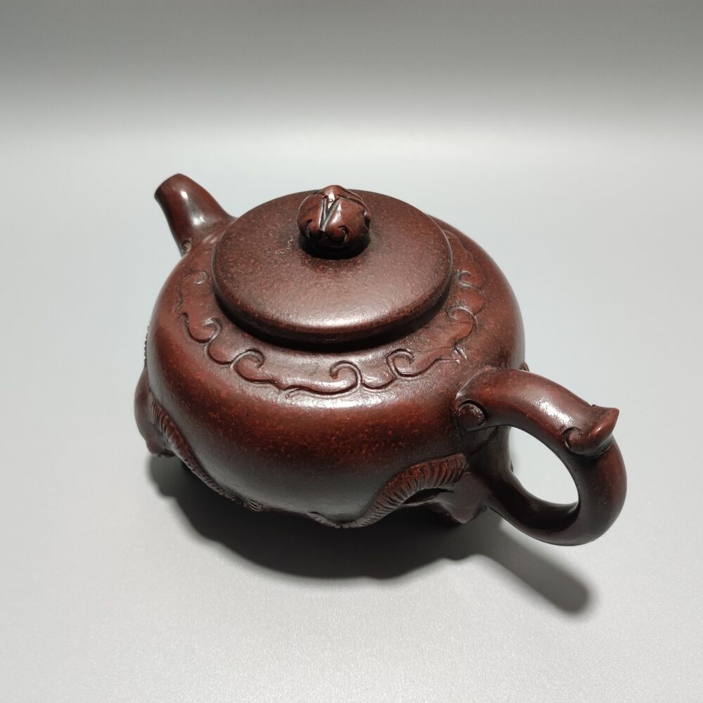 Vintage Chinese Yixing Purple Clay Teapot Zisha Ceremony Carving Collectible Art