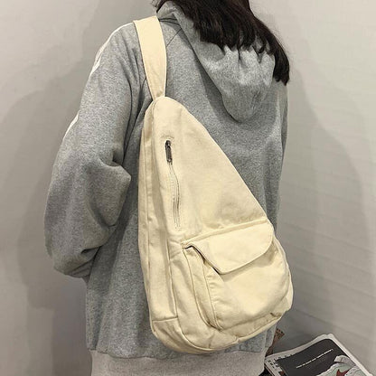 Women Shoulder Bag Canvas Crossbody Female Bag Solid Color Ladies Chest Bag