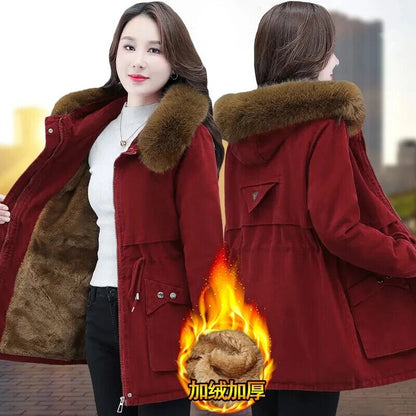 Womens 2023 Winter Padded Coat Plush Fur Collar Thick Down Outerwear