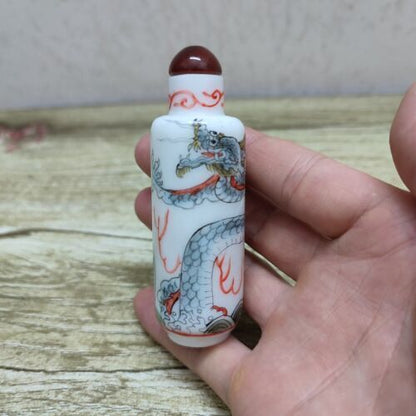 vintage antique chinese Glass snuff bottles dragon Painted snuffbox gifts signet