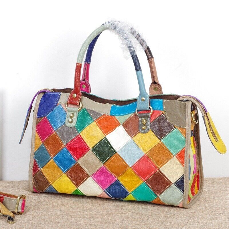 Designer Womens Cow Leather Multi-color random Handbag Satchel Tote Shoulder Bag
