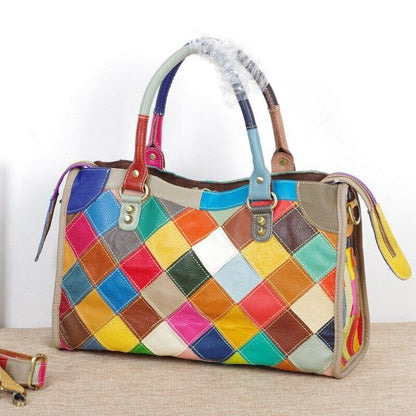 Designer Womens Cow Leather Multi-color random Handbag Satchel Tote Shoulder Bag