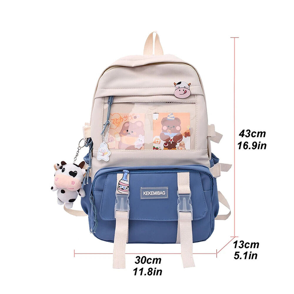 Students School Bags Canvas Backpack Patchwork Women