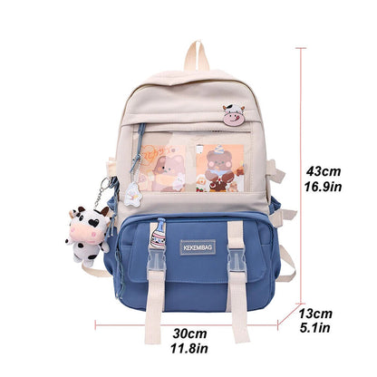 Students School Bags Canvas Backpack Patchwork Women
