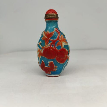 collection Beijing chinese glass snuff bottle carved squirrel statue carving red