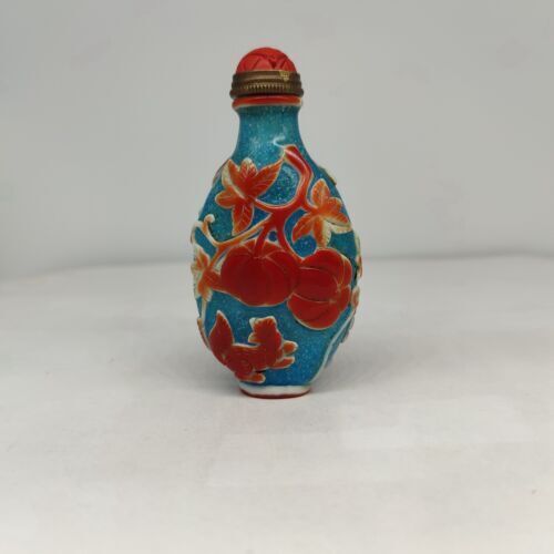 collection Beijing chinese glass snuff bottle carved squirrel statue carving red