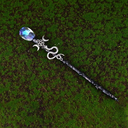 Magic Wands Triple Moon Snake Crystal Fairy Sticks Witch Altar Adornment 20-25cm