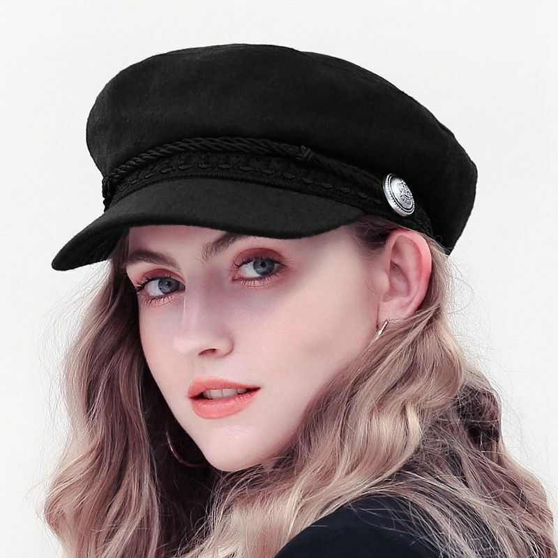 Winter Hats Womens French Style Wool Baker's Boy Cool Baseball Cap Black Visor
