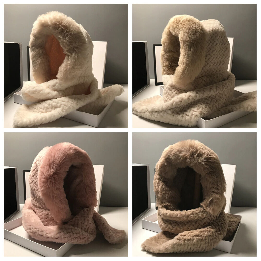 Women Scarves Winter Warm Thickened Pullover Caps Imitation Rabbit Fur Plush Hat